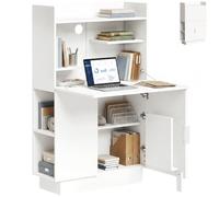 HOMCOM Bureau Pliant Plateau Rabattable Placard 80 x 30 x 128 cm Blanc | Bureau Informatique, Étagères de Rangement, Style Contemporain