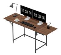 HOMCOM Bureau pliant table d'ordinateur 2 rabats pliables pour 2 écrans, pour chambre, petits espaces, 170 x 58 x 78 cm noyer