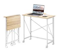 HOMCOM Bureau pliant table d'ordinateur 80 x 40 cm sur roulettes pour bureau à domicile, chambre, petits espaces, chêne