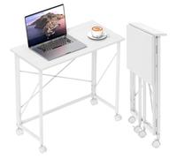 HOMCOM Bureau Pliant Table d'Ordinateur sur roulettes 80 x 40 cm Blanc | Style Moderne, pour Domicile, Chambre, Petits Espaces
