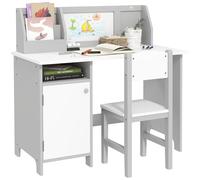 HomCom Ensemble table et chaise pour enfant – bureau +5 ans avec tableau blanc – Gris 90x45x85 cm