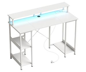 HOMCOM Bureau pour Ordinateur Réversible avec Étagères, 120x50 cm, avec Prises Électriques et Lumières LED, Blanc Effet Bois