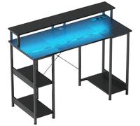 HOMCOM Bureau pour PC Réversible avec Prises Électriques, Lumières, Support pour Moniteur et Étagère, 120x50cm, Noir