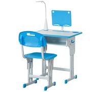 HOMCOM : Banc d'école avec chaise pour enfants de 6 à 12 ans, hauteur réglable, lampe LED, porte-livres et pot à crayons, couleur bleue