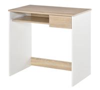 HOMCOM Bureau secrétaire bureau informatique simple pour enfant avec tablette clavier et tiroir coulissant chêne clair blanc