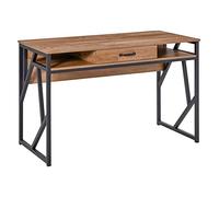 HOMCOM Bureau Style Industriel dim. 120L x 60l x 76H cm tiroir + 2 niches piètement métal Noir Plateau, pour Étude, Aspect Bois Noyer