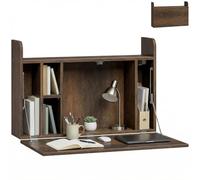 HOMCOM Bureau Suspendu Bureau Mural avec Rangements 77 x 20 x 51 cm Marron | Table d'Ordinateur Murale, Tablette Rabattable