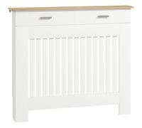 HOMCOM Cache-Radiateur à Lamelles Anti-Basculement 112x19x97cm Blanc | Moderne, tiroir de rangement, cache-radiateur en bois, salon couloir bureau