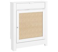 HOMCOM Cache-Radiateur avec Placard Rabattable et Porte en Rotin, Couvercle de Radiateur en Bois avec Compartiment, Blanc