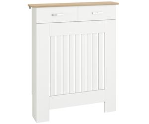 HOMCOM Cache-radiateur avec tiroir de rangement, meuble cache-radiateur en bois à lattes verticales, 78 x 19 x 97 cm, blanc