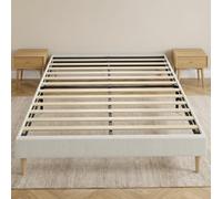 HOMCOM Cadre de Lit 140 x 190 cm avec Sommier à 12 Lattes en Bois, Crème | Lit Double Rembourré en Velours Côtelé, Espace de Rangement Au-Dessous, Sans Bruit, 9 Pieds Robustes, Montage Facile
