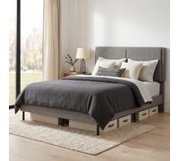 HOMCOM Cadre de Lit 140 x 190 cm avec Sommier et Tête Réglable, Gris | Lit Double Rembourré en Lin, Support à Lattes en Bois, Rangement au-dessous, Métal Robuste, Montage Facile, pour Chambre