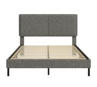 HOMCOM Cadre de Lit 140 x 190 cm avec Sommier et Tête Réglable, Lit Double Rembourré en Lin, Rangement au-dessous, Gris