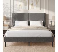 HOMCOM Cadre de Lit 140 x 190 cm avec Sommier et Tête Réglable, Lit Double Rembourré en Lin, Support à Lattes en Bois, Rangement au-Dessous, en Métal Robuste, Montage Facile, pour Chambre, Gris