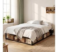 HOMCOM Cadre de Lit 140 x 190 cm avec Sommier Lit Double Anti-Bruit Noir | Pochette de Rangement, Support à Lattes en Bois, Cadre en Métal Robuste, pour Chambre à Coucher