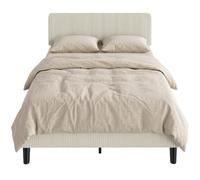 HOMCOM Cadre de Lit 140 x 190 cm avec Sommier, Tête Réglable, Gris Clair | Lit Double Rembourré Velours Côtelé, Support à 12 Lattes en Bois, Espace de Rangement Au-Dessous, Sans Bruit Montage Facile