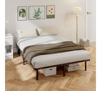HOMCOM Cadre de Lit 140 x 190 cm Bois Massif Sommier à Lattes Pieds Noir | Lit 2 Personnes, 26 cm de Hauteur, Rangement au-dessous, Assemblage Facile