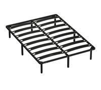 HOMCOM Cadre de lit 140 x 190 cm, lit 2 personnes avec sommier à lattes en bois massif et pied, avec rangement au-dessous, noir