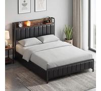 HOMCOM Cadre de lit 140 x 190 cm Sommier à Lattes Métal Noir