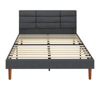 HOMCOM Cadre de Lit 140 x 200 cm avec Sommier Bois, Lit Double Rembourré en Effet Lin, Rangement au-dessous, Sans Bruit, Gris