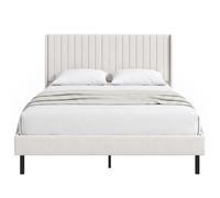 HOMCOM Cadre de lit 140 x 200 cm avec tête de lit réglable, lit rembourré avec 12 lattes, Beige