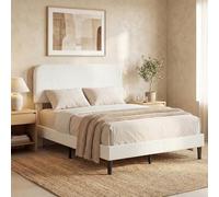 HOMCOM Cadre de Lit 140x190cm avec Sommier, Tête Ajustable, Blanc