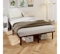 HOMCOM Cadre de lit 140x190cm Sommier à Lattes en Bois Massif et Pied Noir