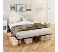 HOMCOM Cadre de Lit 160 x 190 cm Bois Massif Sommier à Lattes Pieds Noir | Lit 2 Personnes, 26 cm de Hauteur, Rangement au-dessous, Assemblage Facile