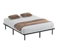HOMCOM Cadre de lit 160 x 190 cm, lit 2 personnes en bois massif avec sommier à lattes et pied, rangement au-dessous, noir