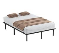HOMCOM Cadre de lit 160 x 200 cm, lit 2 personnes avec sommier à lattes en bois massif et pied, avec rangement au-dessous, noir