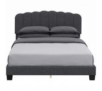 HOMCOM Cadre de lit 160 x 200 cm, tête réglable, Aspect Lin | Cadre de lit plateforme avec 12 lattes, sans sommier, montage facile, gris anthracite