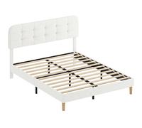 HOMCOM Cadre de lit 160x200cm avec sommier, tête de lit réglable, lit double rembourré en velours teddy, lattes en bois, blanc
