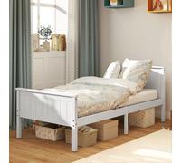 HOMCOM Cadre de lit 90 x 200 cm, lit Simple en Bois Massif avec sommier à Lattes, tête et Pied Inclus, 29 cm de Hauteur avec Rangement au-Dessous, sans Bruit, Assemblage Facile, Blanc