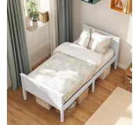 HOMCOM Cadre de lit 90 x 200 cm Simple avec Sommier à Lattes en Bois Blanc | Tête et Pied Inclus, 29 cm Hauteur avec Rangement au-Dessous, Sans Bruit, Assemblage Facile, pour Adolescents