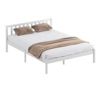 HOMCOM Cadre de Lit Bois Massif 140x190 cm Lit Simple Tête Intégrée Blanc | Sommier à Lattes Solide, pour Enfants Adultes