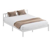 HOMCOM Cadre de Lit Bois Massif 160x200 cm Lit Simple Tête Intégrée Blanc | Sommier à Lattes Solide, pour Enfants Adultes