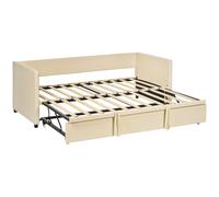 HOMCOM Cadre de lit canapé-lit 2 en 1, canapé 2 places et lit double, deux matelas compatible de 90 x 190 cm