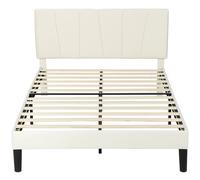 HOMCOM Cadre de lit double 140 x 190 cm lit 2 personnes tête de lit réglable sommier 150 x 198 x 101/106/111/116/121 cm crème