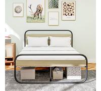 HomCom - Lit double 140x190 cm - Cadre en acier style industriel, tête & sommier inclus, aspect bois