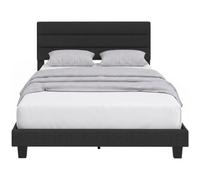 HOMCOM Cadre de lit double 160 x 200 cm, lit double avec tête de lit réglable rembourrée en tissu effet lin, sommier à lattes en bois, montage facile, sans matelas, moderne, noir