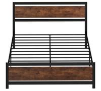 HOMCOM Cadre de lit double 200 x 160 cm en acier avec sommier et tête de lit compatible matelas aspect bois foncé
