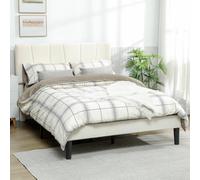 HOMCOM Cadre de Lit Double avec Sommier 140 x 190 cm Tête Réglable Crème | Lit 2 Personnes, Cadre Métallique, Rangement, Montage Facile