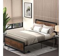 HOMCOM Cadre de lit Double en Acier avec sommier et tête de lit Compatible Matelas 190 x 140 cm Aspect Bois foncé