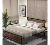 HOMCOM Cadre du lit double pour matelas dim. 167 x 200 cm lit pour 2 personnes adultes enfants style industriel acier brun avec veinage et noir