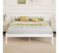 HOMCOM Cadre de lit en Bois Massif 140x190 cm Lit Simple avec tête intégrée et Sommier à Lattes Solide pour Enfants Adultes Blanc
