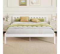 HOMCOM Cadre de lit en Bois Massif 160x200 cm Lit Simple avec tête intégrée et Sommier à Lattes Solide pour Enfants Adultes Blanc