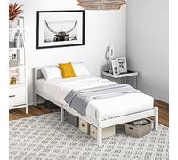 HOMCOM Cadre de lit en Bois Massif 90x190 cm Lit Simple avec tête intégrée et Sommier à Lattes Solide pour Enfants Adultes Blanc