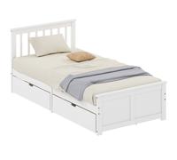HOMCOM Cadre de lit simple, cadre en bois, tiroirs sur roulettes, pas de sommier nécessaire, 90 x 200 cm, Blanc