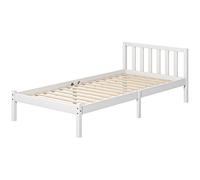 HOMCOM Cadre de lit simple, tête de lit & sommier à lattes, 26 cm d'espace sous le lit, bois de pin, 208x96x70 cm, Blanc