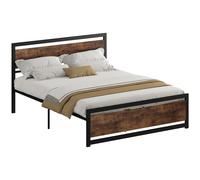 HOMCOM Cadre du lit double pour matelas dim. 167 x 200 cm lit pour 2 personnes adultes enfants style industriel acier brun avec veinage et noir